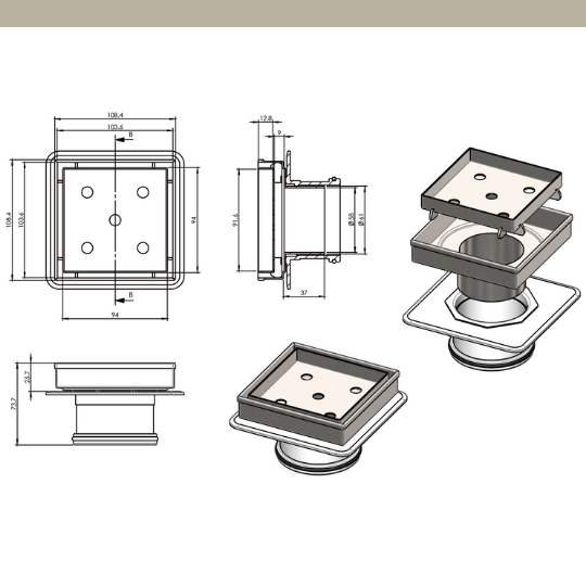 [ART] F/W Tile Insert SS316 Mega Square 110x110mm - 80mm Outlet