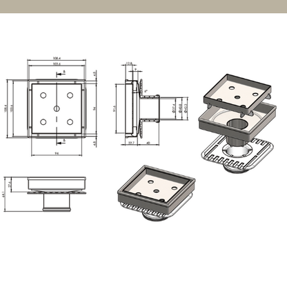 [ART] F/W Tile Insert SS316 Mega Square 110x110mm - 50mm Outlet