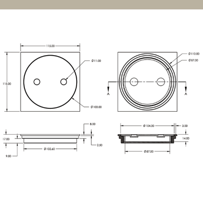 [ART] 100mm SQUARE Clear Out Push in CP - Chrome(IO)