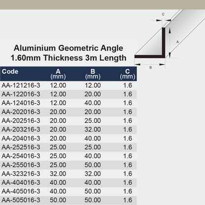 [BAT] 25 x 40 x 1.6 x 3000mm GEO Aluminium Angle