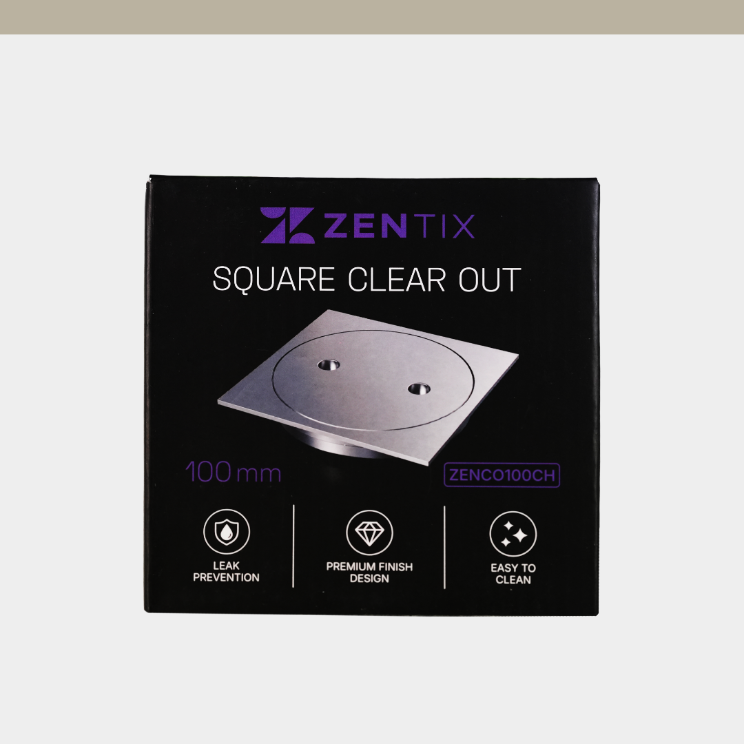 [ZENTIX] Brass Square Cleanout 113 x 113mm, 100mm Outlet - Chrome