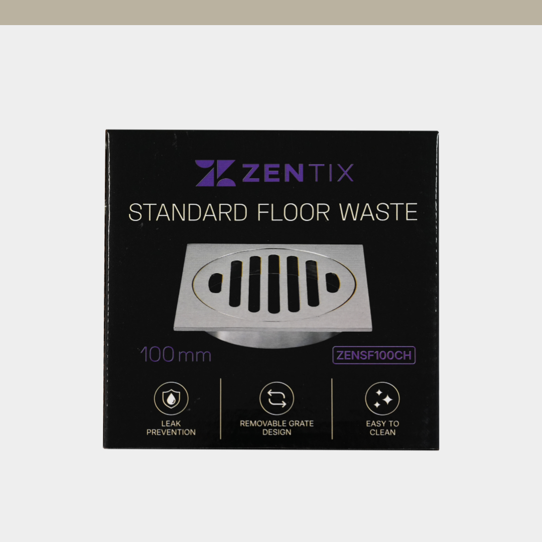 [ZENTIX] Brass Standard Floor Waste 110 x 110mm, 100mm Outlet - Chrome
