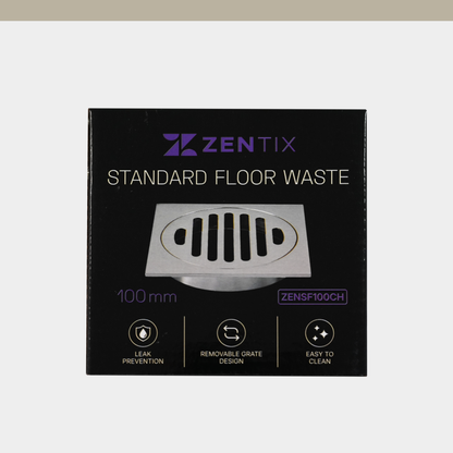 [ZENTIX] Brass Standard Floor Waste 110 x 110mm, 100mm Outlet - Chrome
