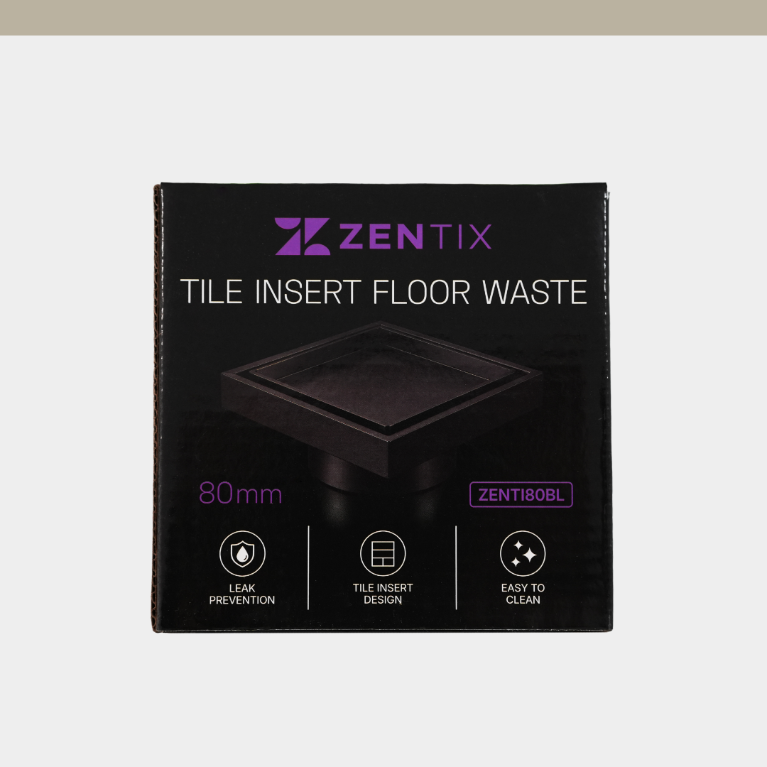 [ZENTIX] Brass Tile Insert Floor Waste 115 x 115mm, 80mm Outlet - Matt Black