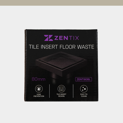 [ZENTIX] Brass Tile Insert Floor Waste 115 x 115mm, 80mm Outlet - Matt Black